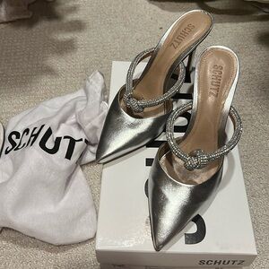 SCHUTZ Metallic Silver Heels